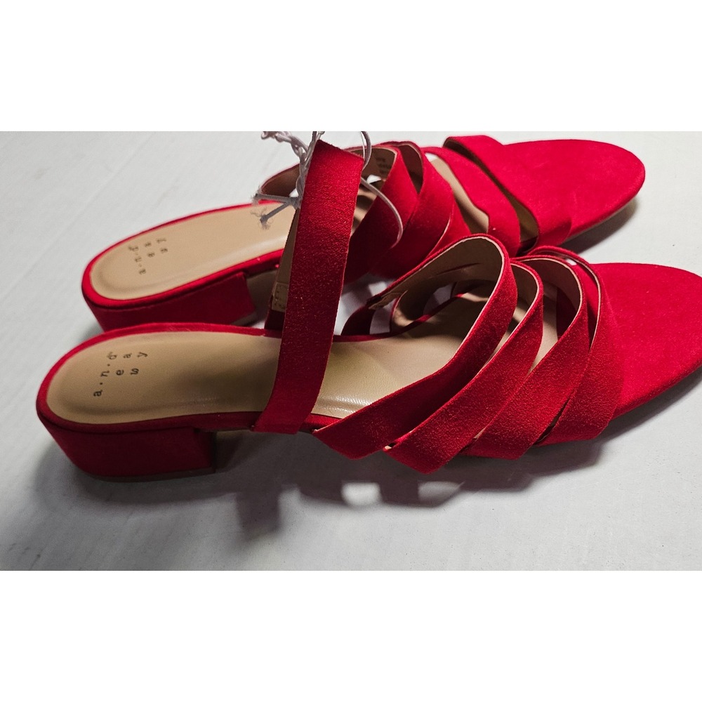 A New Day Amali Red Suede Multi Strap Block Heel Sandals Women Size 8 - Picture 2 of 10